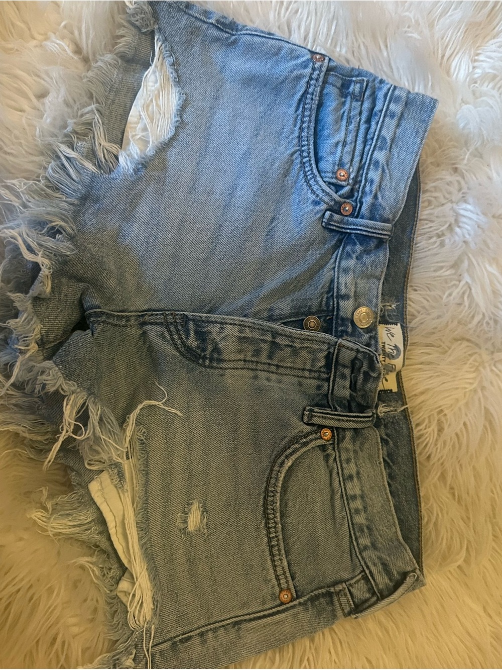 We The Free Light Blue Distressed Denim Cutoff Shorts